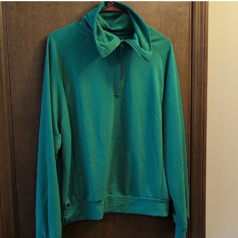 Women’s Green/Teal Quarter-Zip Pullover Sweater med. soft track suit more crop